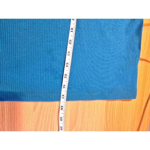 Nina Parker Midi Dress 2X Blue Cut Out Stretch Ribbed Ruched Short Sleeve Casual - Picture 6 of 16